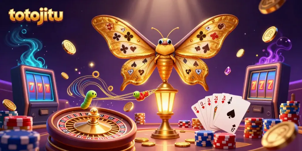 Experience the exhilarating world of totojitu with a vibrant casino scene featuring a majestic atlas moth.