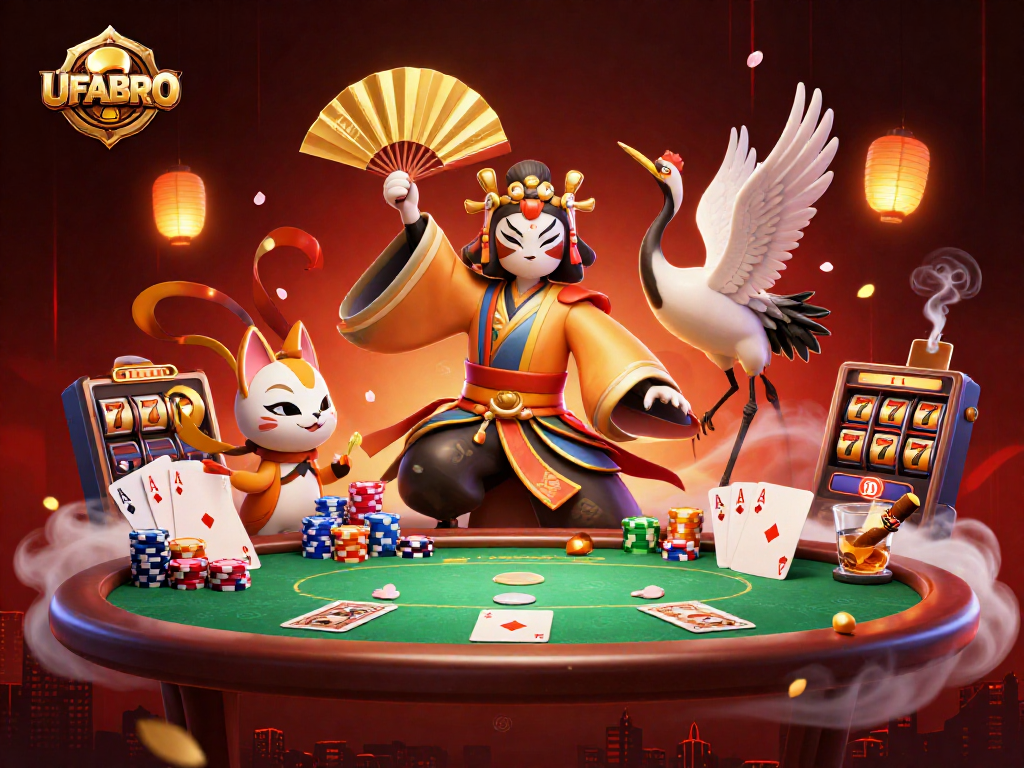 Play with UFABRO's exciting casino scene featuring dynamic characters and vibrant gaming elements.