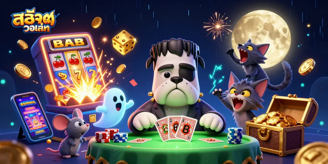 Engage with สล็อตวอเลท at a vibrant casino table featuring a unique monster and dynamic slot machine elements.