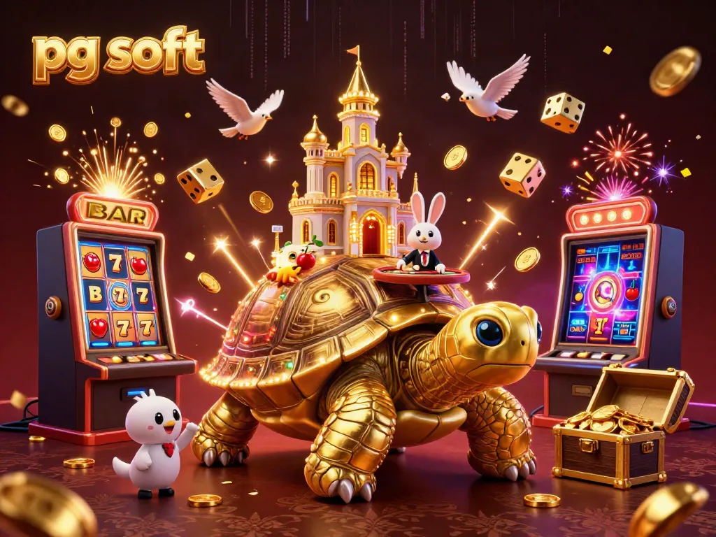 Menangkan jackpot slot dengan pg soft, ilustrasi kasino ceria dan menghidupkan suasana perjudian.