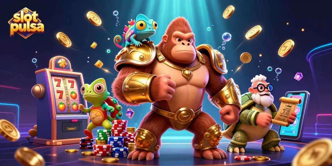 Rasakan keseruan slot pulsa dengan karakter kasino dan elemen permainan yang berwarna-warni dan dinamis.
