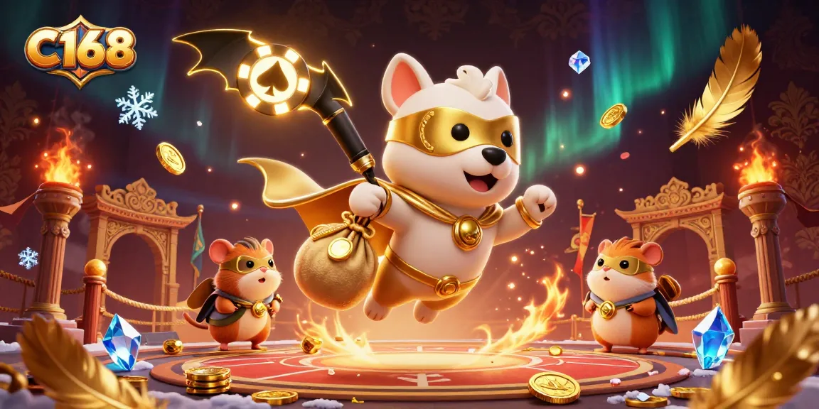 Experience the thrilling world of C168, where our superhero dog delivers excitement and gold in a vibrant casino setting.