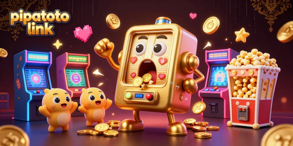 Pipatoto link brings excitement as a golden slot machine celebrates hitting a jackpot, surrounded by cheering machines.