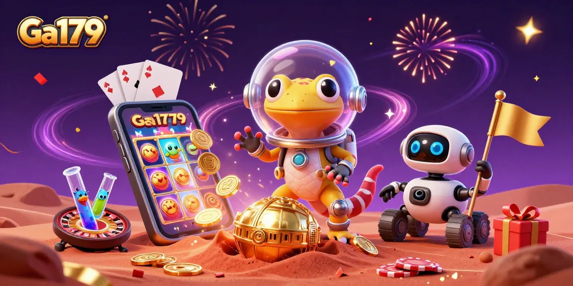 Experience Ga179 in a vibrant alien casino scene bursting with excitement and gaming elements.