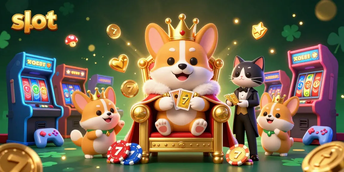 Memainkan slot dengan raja corgi dan elemen kasino menakjubkan dalam ilustrasi 3D