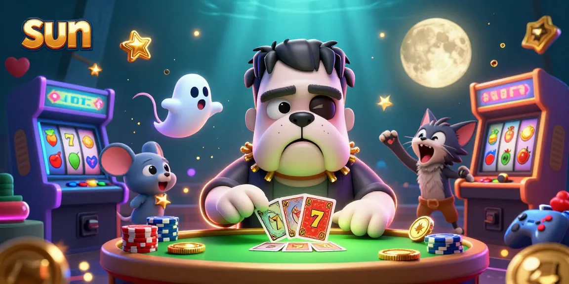 Experience the thrill of gaming at sun-themed casino with vibrant characters and glowing elements.