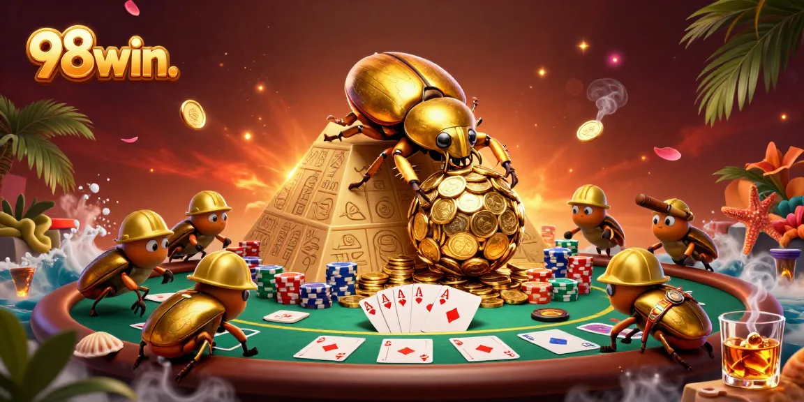 Experience thrilling gameplay at 98win. with a golden beetle illustrating a vibrant casino adventure