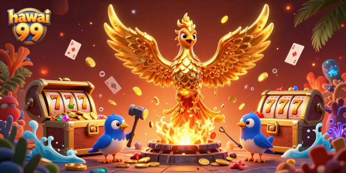 Experience stunning gameplay with hawai 99's golden phoenix amidst vibrant slot elements.