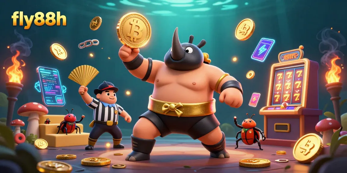 Experience gaming action with fly88h as the rhinoceros beetle champion showcases stunning gameplay in a vibrant casino.