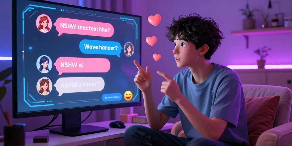 Interactive user engaging in nsfw ai chat with animated avatars, digital interface glowing.