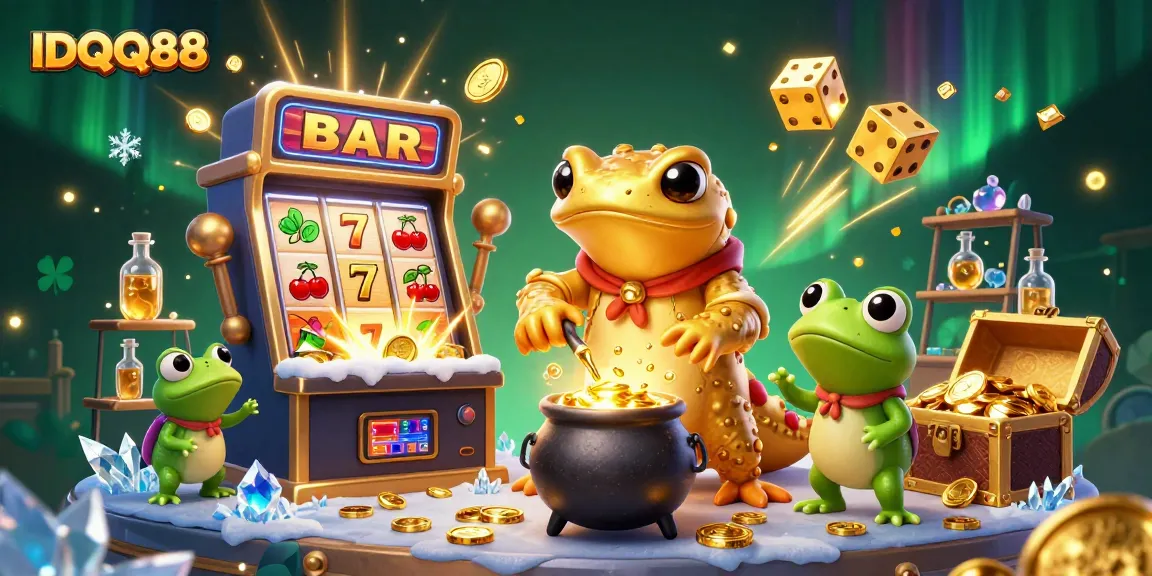 Experience IDQQ88's magical win with a golden salamander alchemist amidst vibrant casino elements