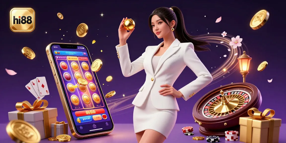 Experience the excitement of hi88 with this vibrant casino illustration showcasing gambling elements and winning chances.
