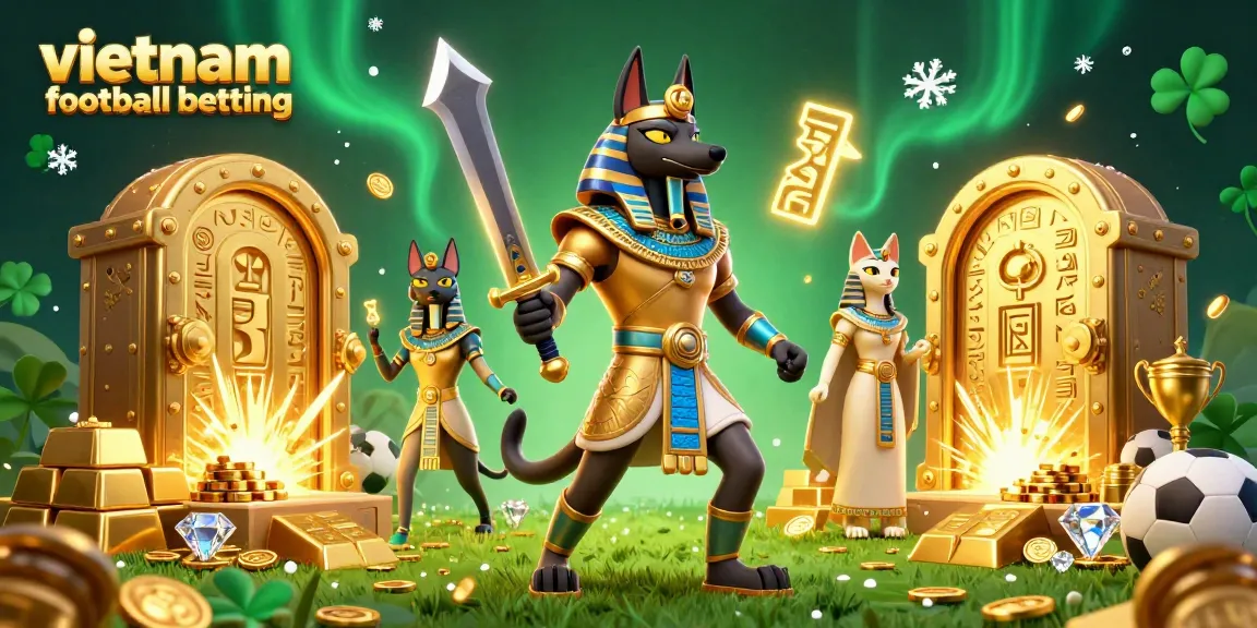Engage in vietnam football betting with Anubis and sparkling treasures in an exhilarating 3D scene.