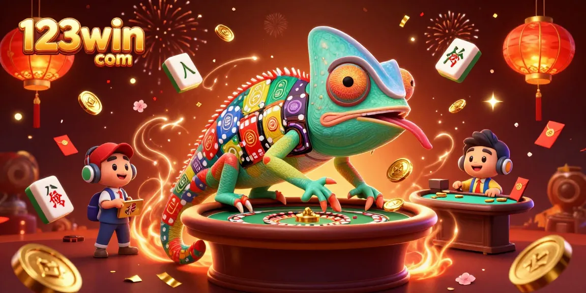 Engage with exciting casino gaming at 123win com, featuring dynamic chameleon and gold coins.