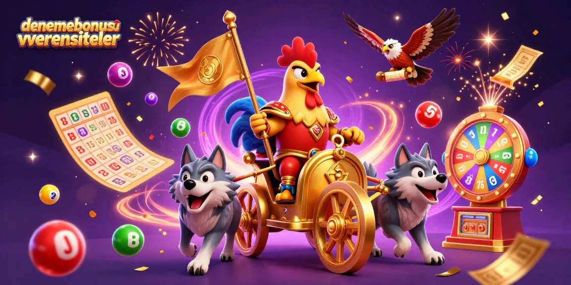 Engage with denemebonusuverensiteler's dynamic casino experience featuring a cartoon rooster warlord in a thrilling jackpot setting.