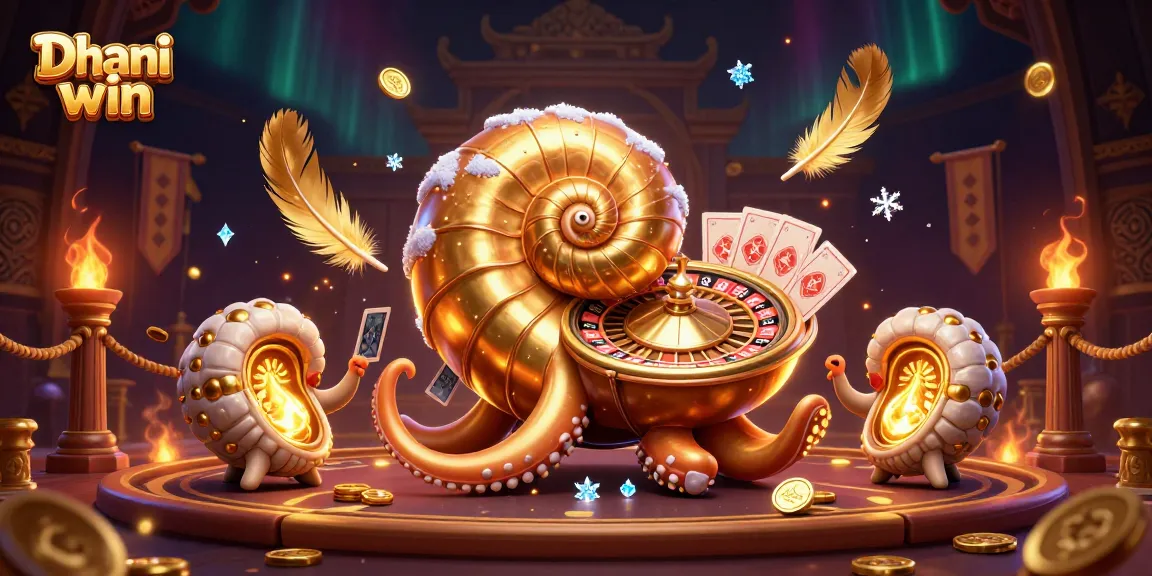 Engage in thrilling gameplay with Dhani win's vibrant casino scene featuring a giant roulette wheel.