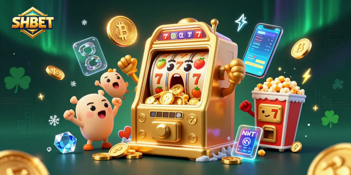 SHBET showcases a dynamic 3D illustration with a golden slot machine winning, highlighting gaming excitement.