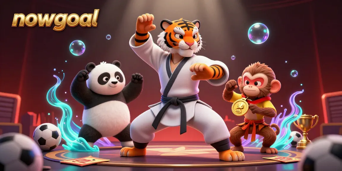 Engage with nowgoal's dynamic sports betting scene featuring cartoon characters among vibrant game elements.