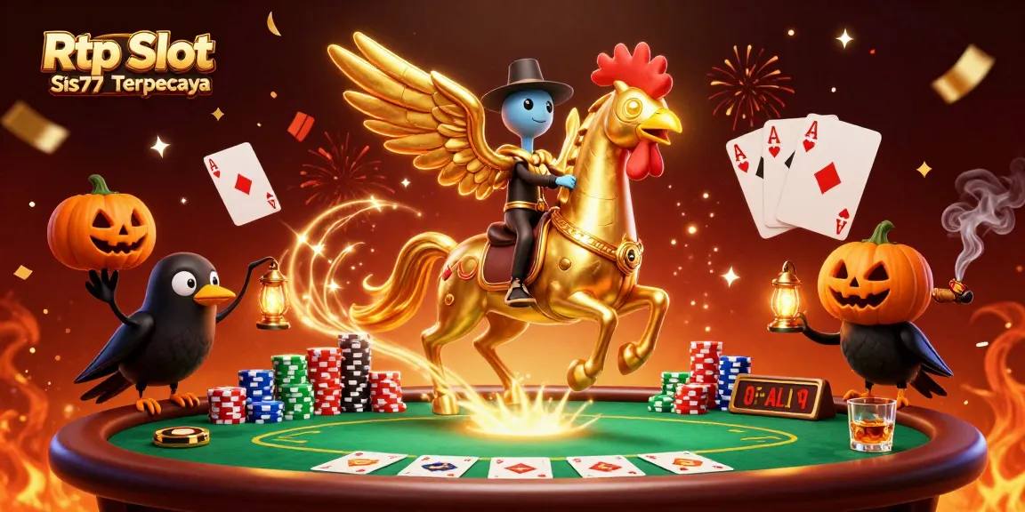 Memenangkan RTP Slot Sis77 Terpercaya dengan kartu poker dan kerumunan koin emas dalam kasino malam.