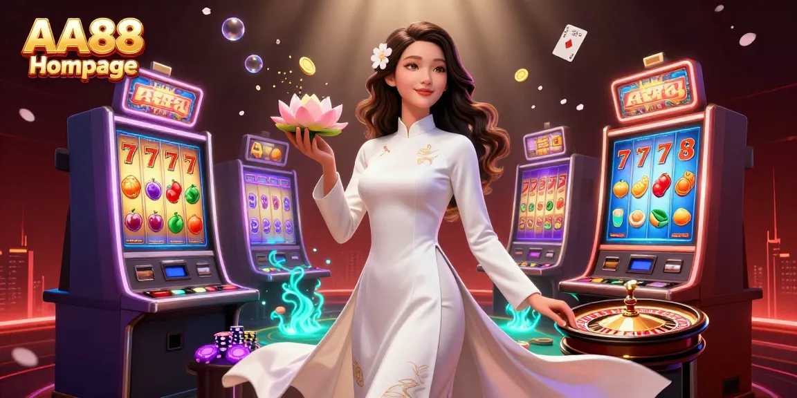 Experience thrilling gaming at AA88 Homepage with slot machines and poker in an immersive 3D casino scene