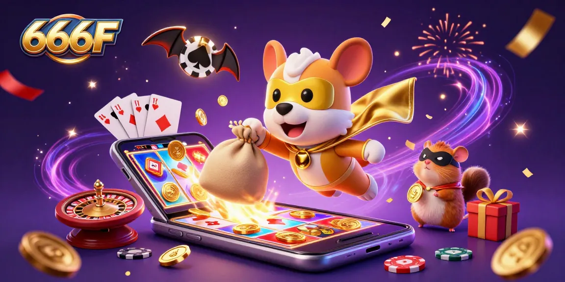 Engage in the action-packed world of 666F with a vibrant 3D illustration featuring casino themes and characters.