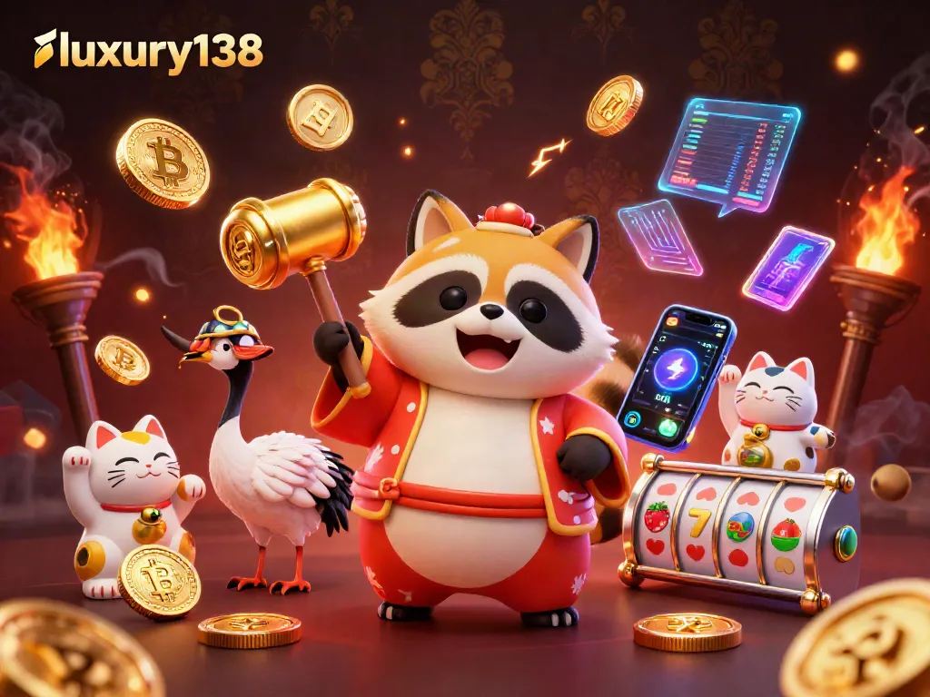 Engage in thrilling adventures with luxury138, featuring vibrant 3D characters and slot elements.