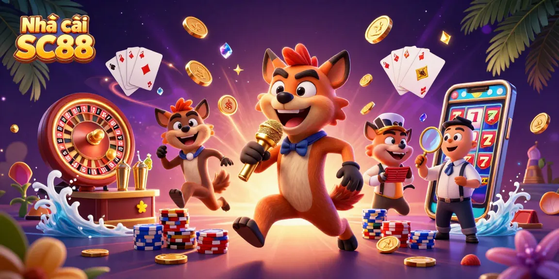 Experience the thrilling action of Nhà cái SC88 with hyenas in a vibrant casino scene, amidst golden coins and spinning roulette.