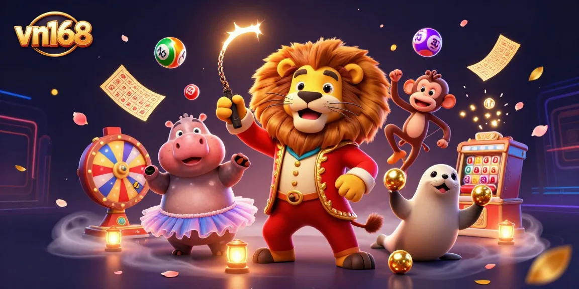 Experience exciting wins at vn168 with colorful lottery elements and dynamic casino characters.
