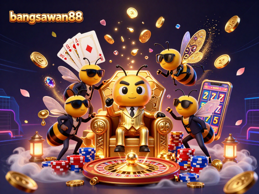 Bets abound as bangsawan88 dazzles with a lively scene of 3D characters, golden coins, and spinning roulette.