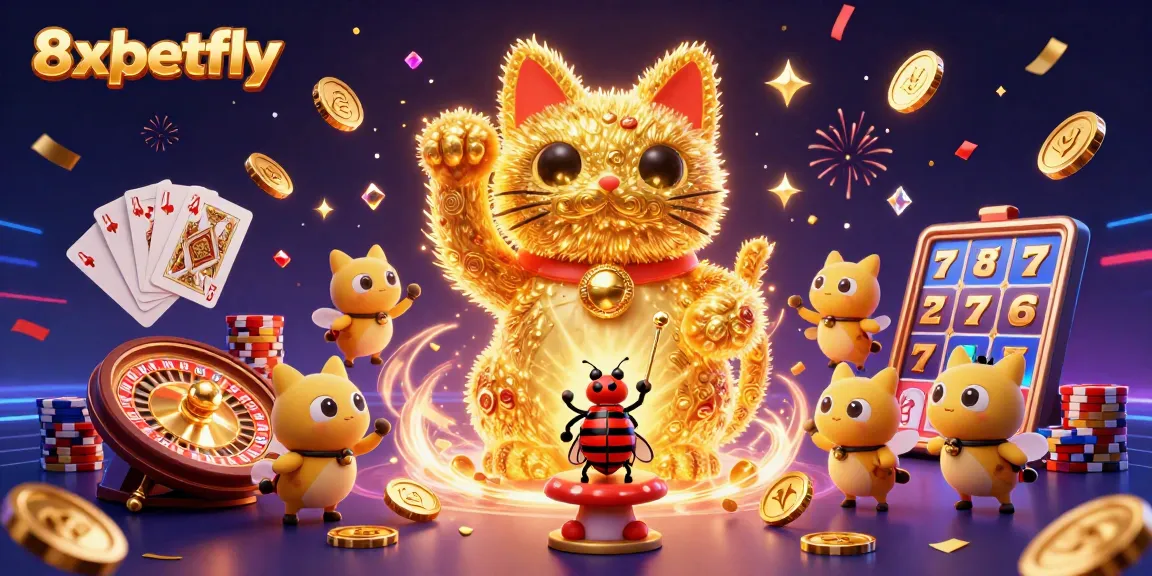 Play to win at 8xbetfly with the magical giant lucky cat and dazzling casino symbols!