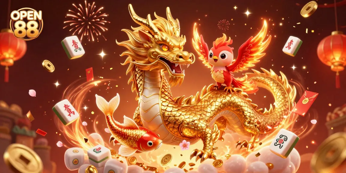 Experience enriched excitement at OPEN 88 with a vibrant dragon, phoenix, and golden koi artwork.