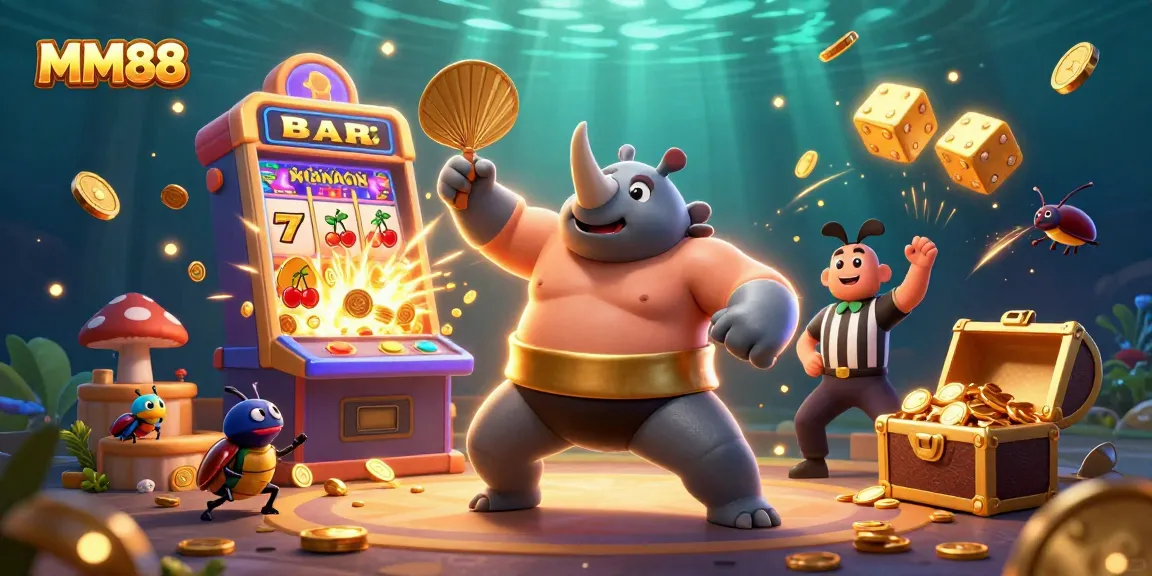 Experience MM88's thrilling casino action with dynamic beetle characters and vibrant game elements.