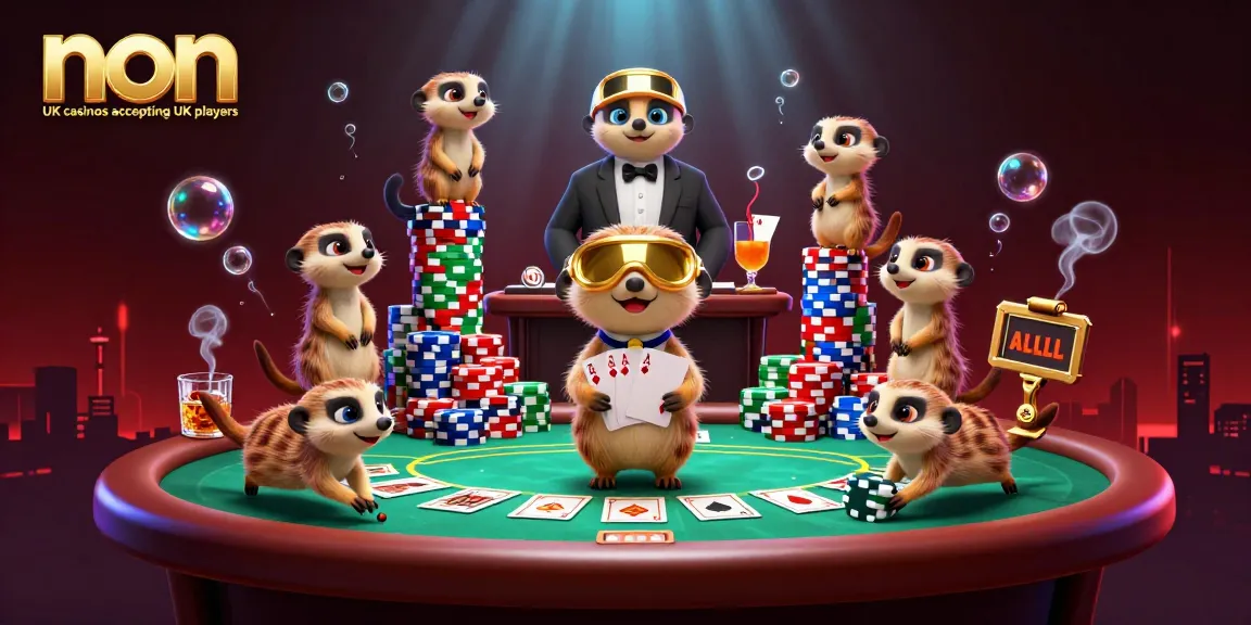 Experience the thrilling action at non UK casinos accepting UK players with this vibrant meerkat casino scene.