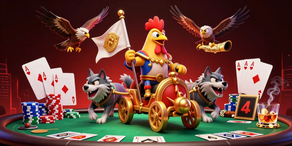 Join the ATAS gaming adventure with a cartoon rooster warlord and poker elements in a vibrant casino scene.