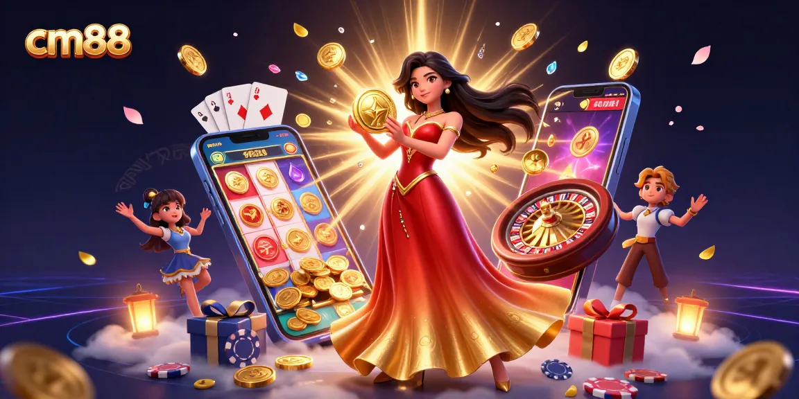 Experience exhilarating gaming at cm88 with a stunning Asian woman promoting golden opportunities.