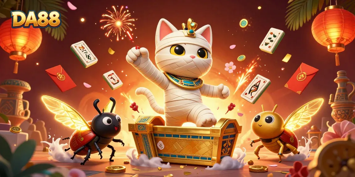Experience thrilling adventures at DA88 with a captivating pyramid casino theme featuring vibrant 3D characters and elements.