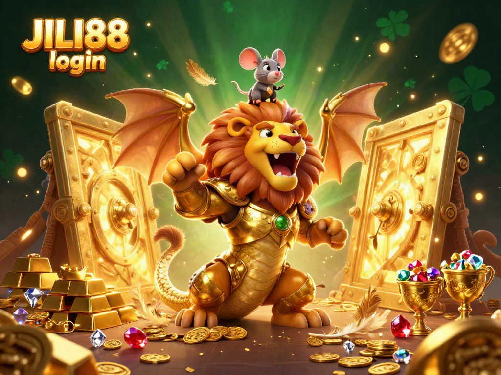Engage with the JILI88 login and win big with a vibrant casino scene featuring treasures and dynamic gaming elements.