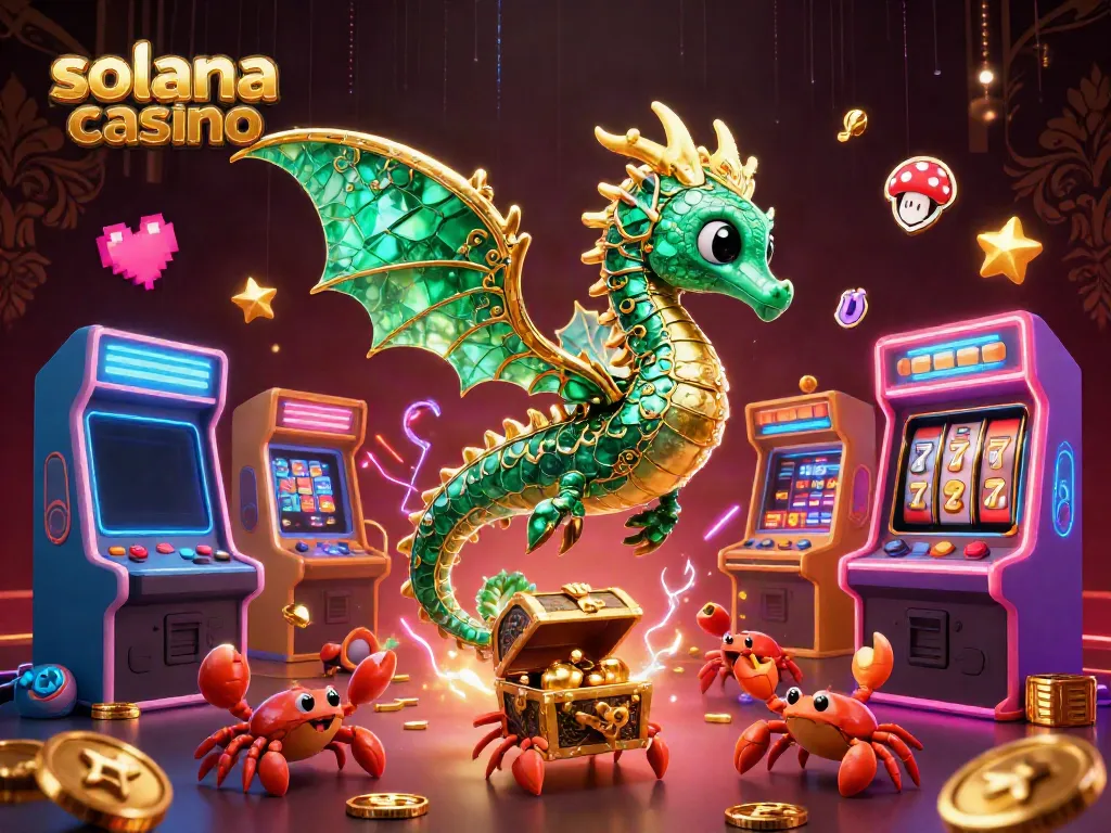 Engage with the vibrant world of a solana casino, featuring intricate 3D characters and lively game elements.