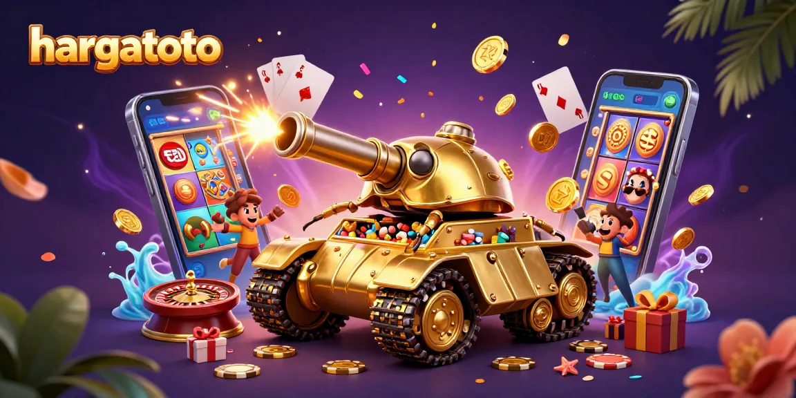 Experience thrilling gameplay at hargatoto with golden beetle tank casino surrounded by action-packed slot games and confetti.