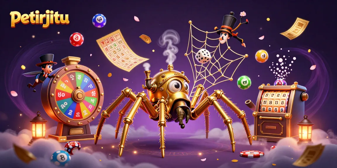 petirjitu mengejar dadu malang dengan laba-laba steampunk dan pria lalat viktoria, dalam ilustrasi kasino