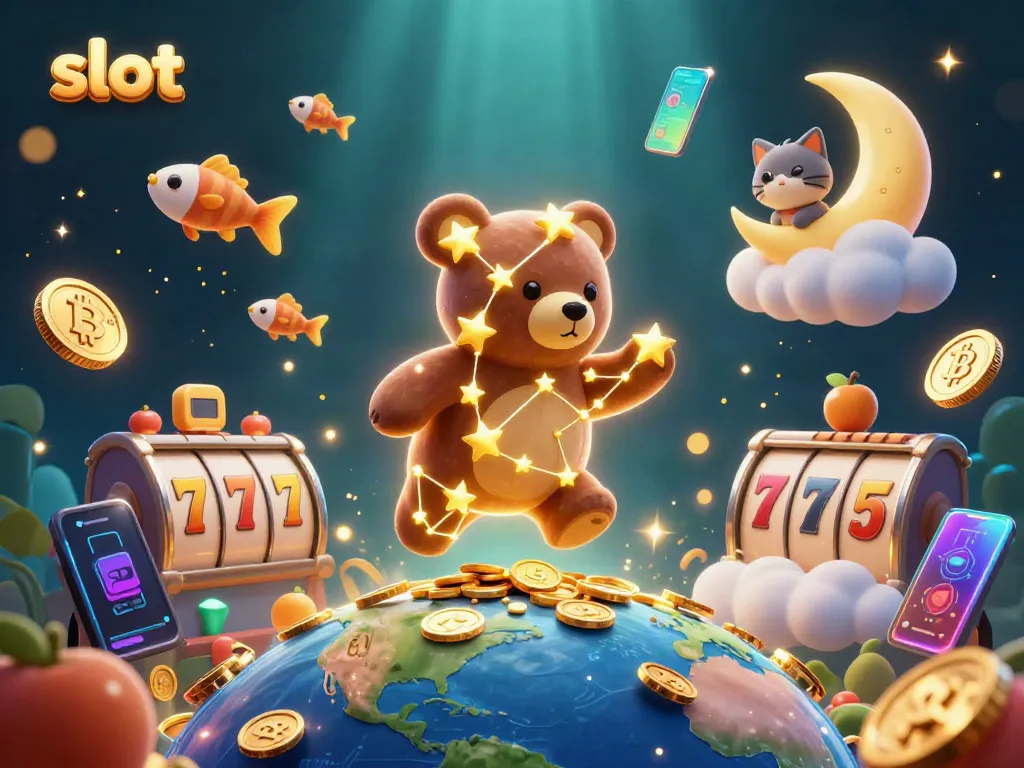 Engage with slot machine gameplay featuring luck and creativity in a vibrant scene of cartoon stars.