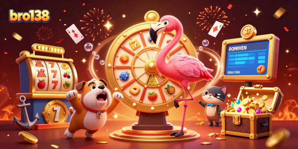 Win big at bro138 with an exciting prize wheel and vibrant casino elements!